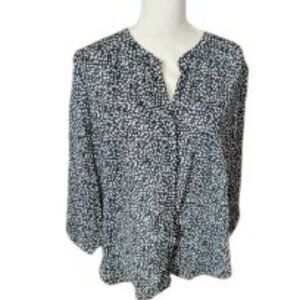 NWT JACH's Girlfriend Black and White Long Sleeve Business Evening Blouse Size L